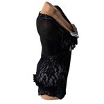 BKE Boutique Lace Top L BlackRuffle Short Sleeve Blouse Party Elegant Large Photo 3