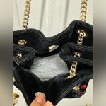 ZARA Velvet Embroidered Floral Bucket Bag Gold Chain Photo 5