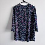 EXPRESS  size L cloud print long-sleeve blouse high-low hem Photo 1