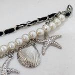 Silver 3 Strand Chain Bracelet Pearls, Seashell Starfish Photo 4