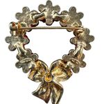 Vintage Avon Floral Wreath Brooch Red Roses Gold Bow Photo 1