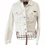 Calvin Klein Jeans  – Cropped Denim Jacket – Women's Medium White – Raw Hem Photo 0