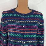 Talbots  navy wool blend fair isle colorful sweater cardigan with sequins size L Photo 4