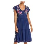 Johnny Was Jessica Tiered Bird Floral Embroidered Midi Dress In Deep Navy Small Photo 6