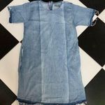 DL 1961 Chambray Kiki Mini Dress Raw Fringe Hem Off the Shoulder Short Sleeve L Photo 0