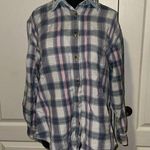 VINTAGE PASTEL FLANNEL PLAID BUTTON UP FLORAL DENIM COLLAR Blue Size M Photo 0