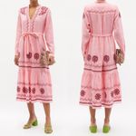 SALONI Alexa Embroidered Cotton Tiered Midi Dress in Geranium Pink Sz 4 US Photo 6