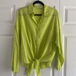 Bognar Blu Green Button Down Chartreuse Large Tie Front Italy Cotton Blouse Tie Photo 0