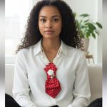 “Dainty Dapper Red Polka Dot Necktie necklace with White Rose Accent Photo 0