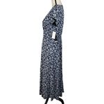 Perceptions NY SZ 8 A-Line Midi Dress Floral Cap Sleeve Empire Waist V-Neck Blue Photo 5