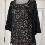 Topshop  Black Lace Crochet Long sleeve Tunic Short Mini Dress Size 4 Lined Photo 0