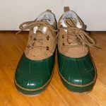 Bass Tamarack Rain Moccasin Shoes Womens Size 8 Green/Brown Leather Rubber Brown Photo 1
