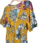 Boho Summer V Neck Floral Short Sleeve Slit Maxi Long Dress Yellow Multi Size M Photo 6