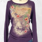 Early 2000's Dark Purple Sequin Studded Whimsygoth Graphic Long Sleeve XL Photo 1