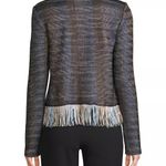 St. John - Inlaid Ribbon-Knit Jacket Metallic Fringed Hem Photo 1