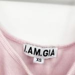 I am gia I.AM.GIA Womens Elia Pink Ribbed Crop Top Rhinestone Bedazzled Logo Tank XS Photo 3
