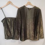 Vintage Gold Metallic Disco 2 Piece Set Spaghetti Strap Camisole Top & Jacket M Size M Photo 1