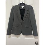 Elle Women’s Size 10 Career Blazer Jacket Gray With Black Polk Dot Single Button Photo 0