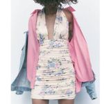 ZARA #51 NWOT Floral Printed Dress in Pale Pink Photo 0