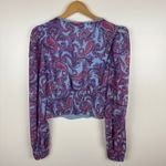 Jessica Simpson NWT‎  Laira Paisley Blouse Sz M Ruched Long Sleeve V Neck Cropped Photo 6