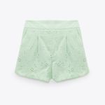 ZARA  EMBROIDERED EYELET SHORTS High Waist GREEN Size S NEW Photo 9