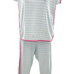 LAKE Striped Pajama Set Womens Pima Cotton Small Short Sleeve Pants Loungewear White Photo 0