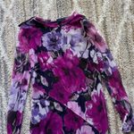 Enfocus Studio Purple floral print longsleeve mesh cocktail midi dress 8 medium Photo 2
