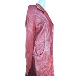 Vintage 70s Burgundy Leather Longline Trench Coat White Whipstitch Western Ranch Red Photo 6