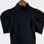 Alice + Olivia  Puff Sleeve Mock Neck Knit Sweater Top XS Black Metallic NYE Photo 2