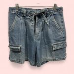 Bill Blass Vintage 90’s  acid wash denim cargo jean shorts cute tie belt pleated Photo 0