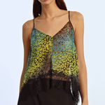 LILI SIDONIA Molly Bracken Leopard Print Sheer Lace Trim Camisole Top SIZE XS Green Photo 0