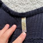 Free People  Waffle Knit V-neck Distressed Sweater in Navy XS - Oversized Photo 7