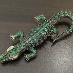 Antique Style Green Alligator Gator Crocodile Rhinestones Bling Brooch Photo 4