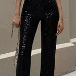 BANJUL Black Sequin  2 Piece Crop Bandeau and Pants Set Size L Photo 0