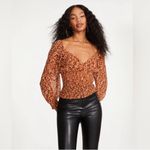 Steve Madden Leopard Print Smocked Top Blouse Long Sleeve Brown Size Medium New Photo 6