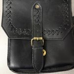 Stanley Street Leather Saddle Bag Purse Crossbody Black Brass Buckles Womens Photo 3