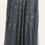 Adrianna Papell  Midnight Blue Sequin Beaded Cap Sleeve V-Neck Formal Gown Photo 8