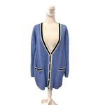 Talbots Cable Knit Cardigan Sweater Tipped Long Line Womens XL Blue White Photo 1