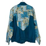 Hunt Club 1980s Vintage Windbreaker Teal Blue & Gold Jacquard Silk Jacket Large Photo 1