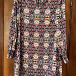 Loft  Medallion Dress Women’s Small Navy Pink V Neck Wedding Guest Date Spring Photo 0