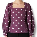 ZARA Women’s Purple Polkadot Puff Sleeve Square Neck Taffeta Blouse Size M Photo 6