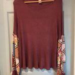 7th Ray  Women’s L Boho Sweater Shirt Long Puff Patterned Sleeve Waffle Knit Top Photo 0