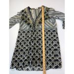 Gotta Chain Print Tunic Top Blouse‎ V Neck 3/4 Sleeve Black White Gray Size L Photo 3