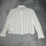 Old Navy Shirt Women Medium White Open Crochet Button Up Boho Neutral Minimalist Photo 3