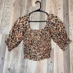 By Together leopard crop top puffed sleeve smocked size small Photo 3