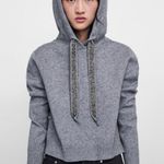 ZARA  Gray Hodded Sweatshirt With Beaded Strings Photo 0