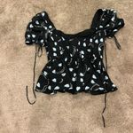 Self Portrait Gathered Puff Sleeve Geometric Print Silky Top Size 2 Blue Photo 9