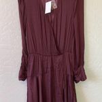 Socialite  NEW LONG SLEEVE FAUX WRAP SATIN DRESS IN BURGUNDY | XS Photo 0