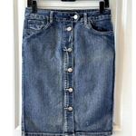 Cato  Premium Denim Straight Pencil Skirt 6 Back Slit button front distressing Photo 0
