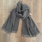 Anne Klein Vintage Herringbone Wool Blend Fringed Scarf in Grey and Cream/Taupe Photo 1